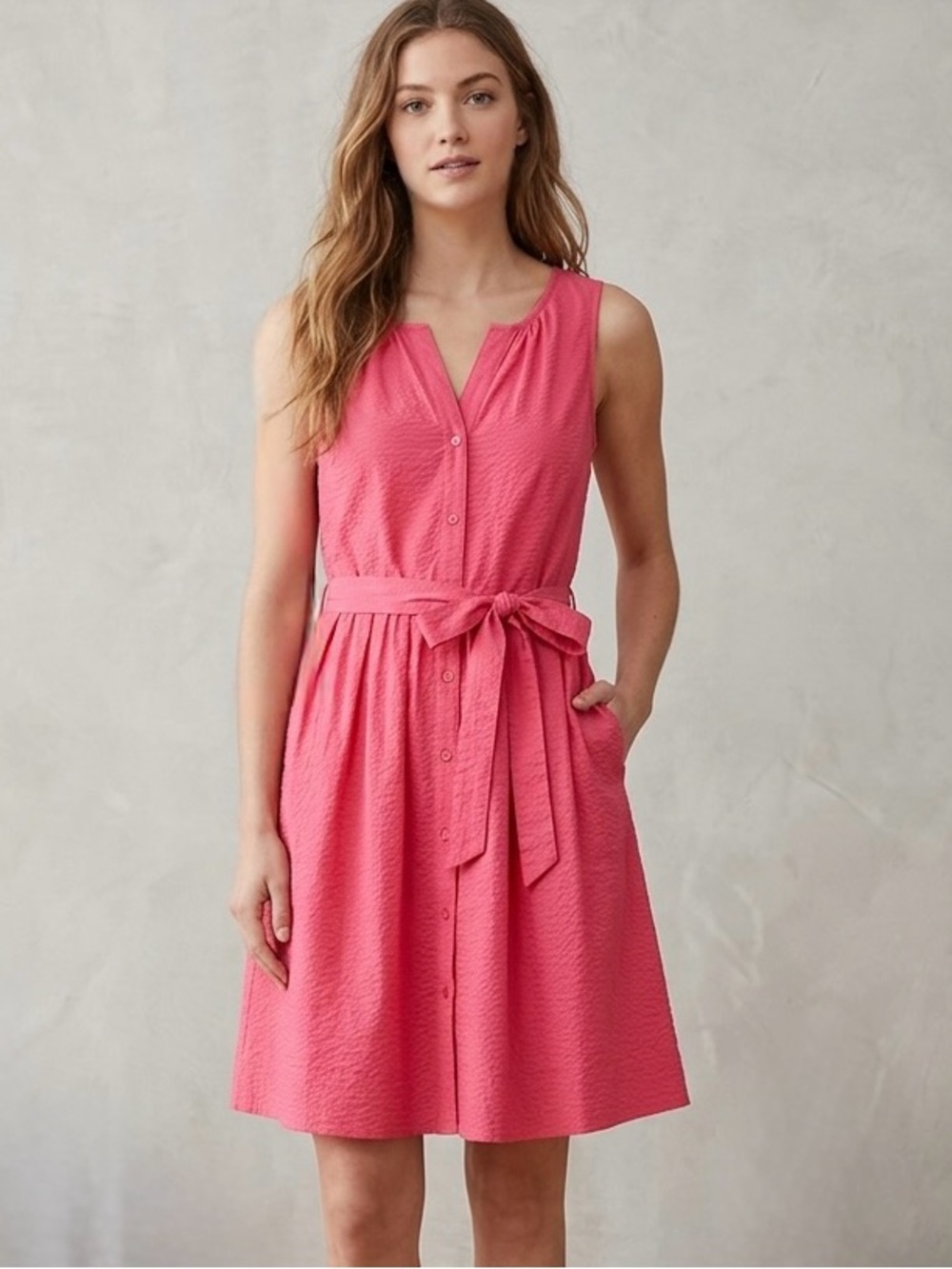 Gap Pink Flare Sleeveless Cotton Shirt Dress